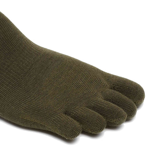 Vibram Five Toe Socks Wool Blend Crew + UK 11+ Military Green