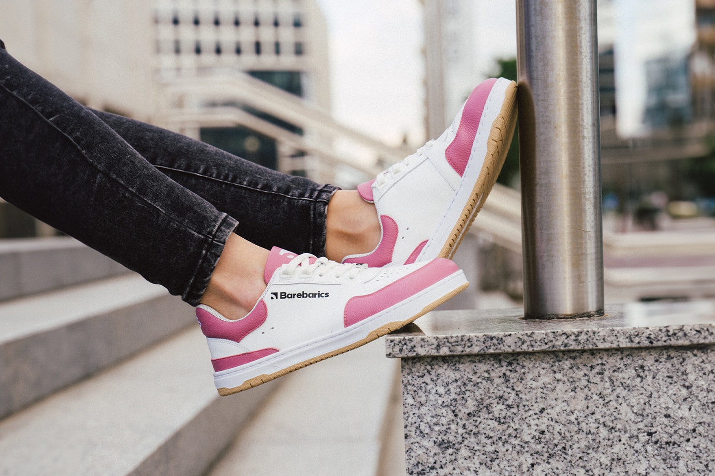 Barefoot Sneakers Barebarics Wave - White & BubbleGum Pink